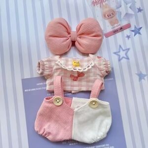 Mokoko Inspired Kawaii Pink Gingham Outfit w/ Bow – Fits Labubu Pendant